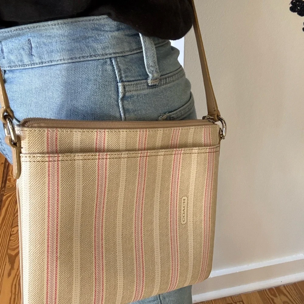 Coach Crossbody Bag with Pink and Cream Stripes